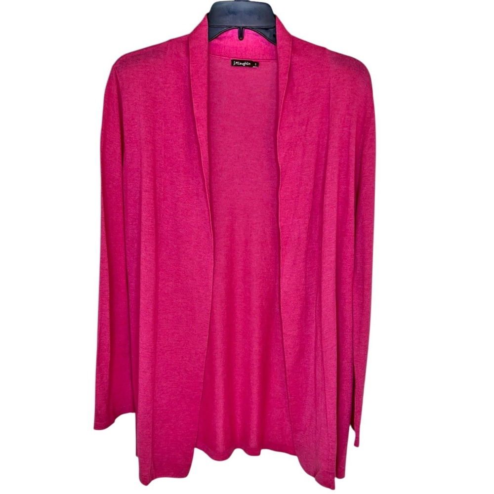 J‎ McLaughlin Cardigan Sweater Small 4 Pink Open Front Shawl Collar Cotton Blend
